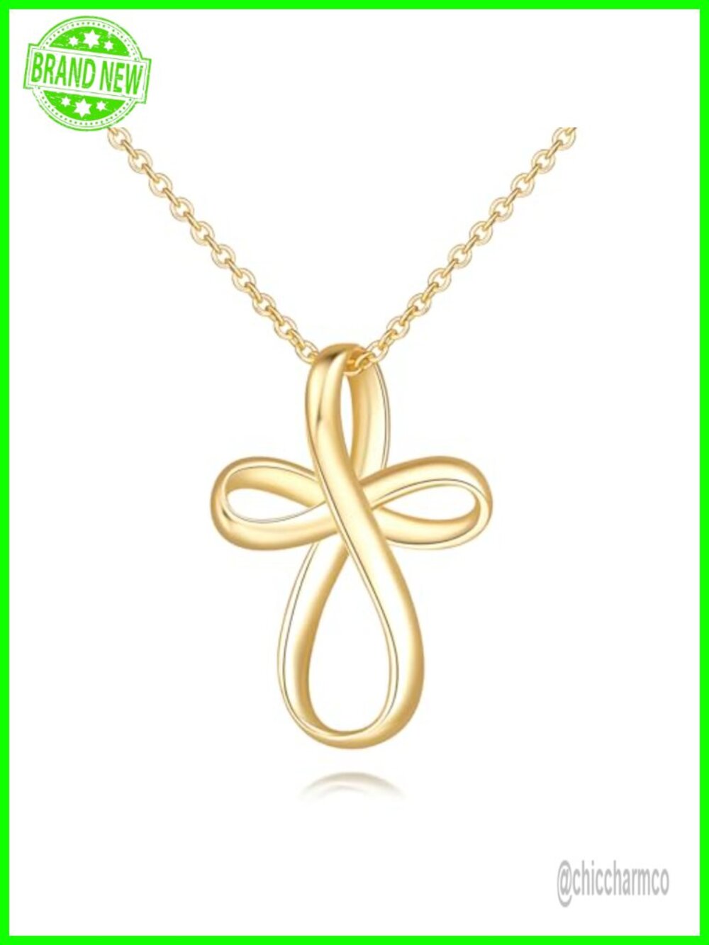 Gold Plated Twisted Cross Pendant Necklace 18 Inch O-Chain Women